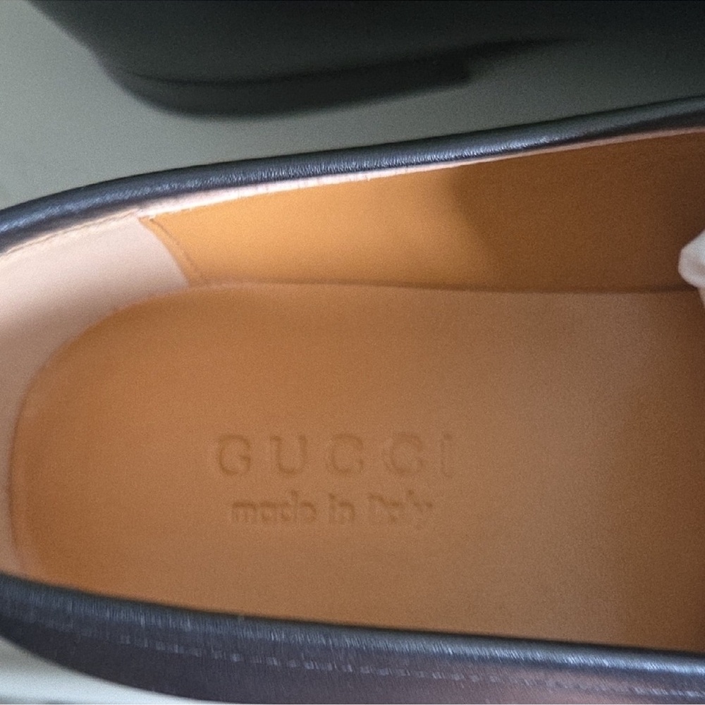 Gucci Black Leather Loafers with Gold Horse-Bit Accent Sz 10.5 - Picture 6 of 6